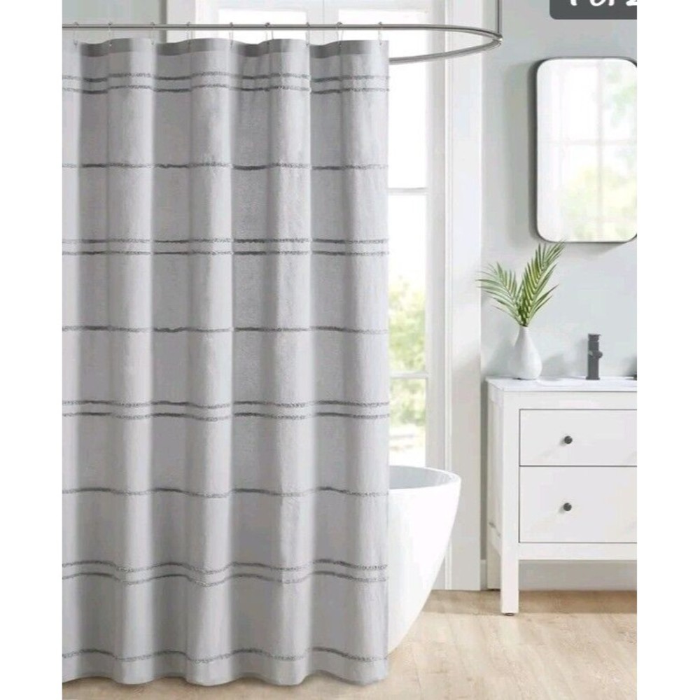 JLA HOME 72" x 72" Decor Studio Gray Shower Curtain  w/ Chenille Stripe-MSRP$40